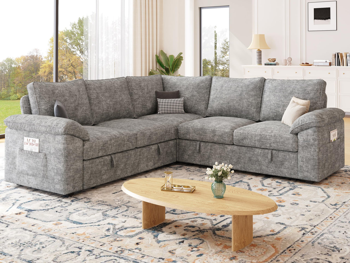 MangodanModular Sectional Sofa with Pull Out BedSectional Couches for Living Room,Cloud Modular Couch,Removable Sofa Cover