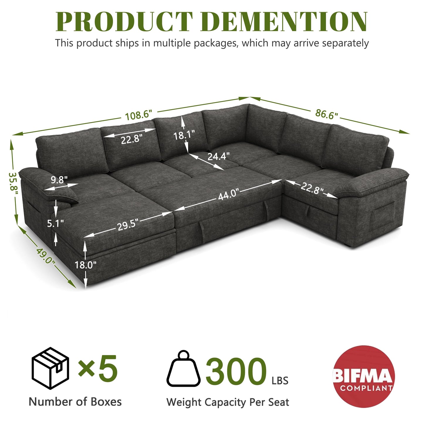 MangodanModular Sectional Sofa with Pull Out BedSectional Couches for Living Room,Cloud Modular Couch,Removable Sofa Cover
