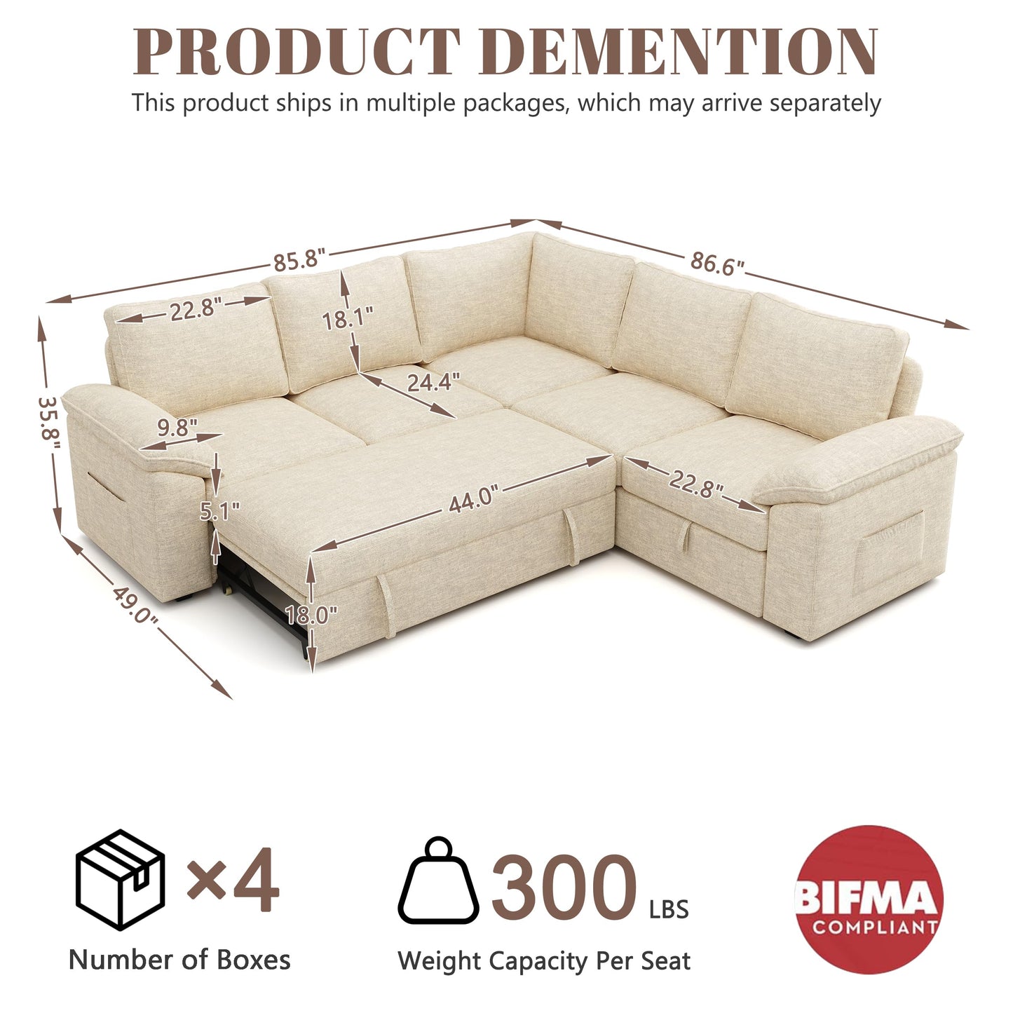 MangodanModular Sectional Sofa with Pull Out BedSectional Couches for Living Room,Cloud Modular Couch,Removable Sofa Cover