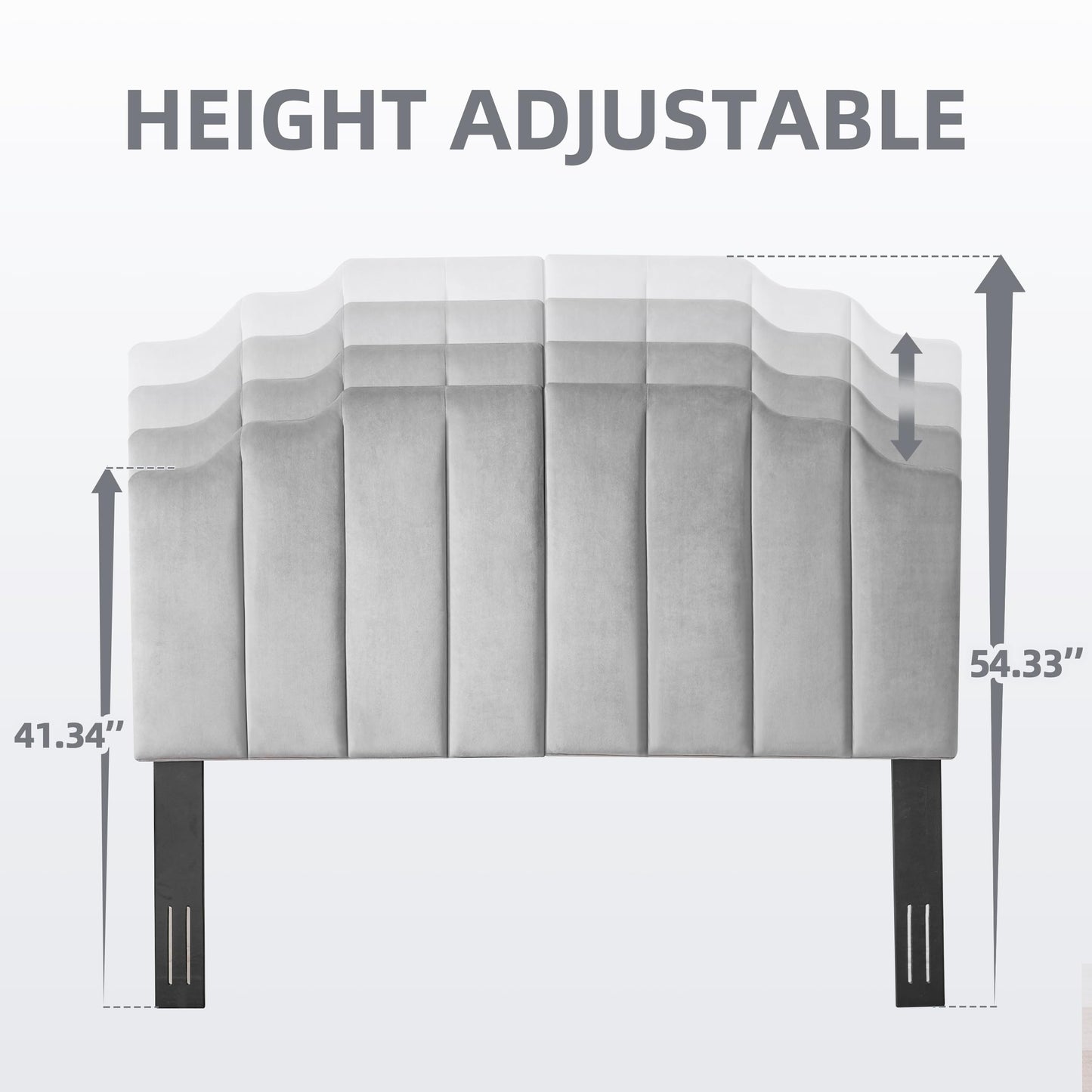 Velvet Head Board,Elegantly Curved Headboards only, Modern Vertical Channel Design Bed Head Board