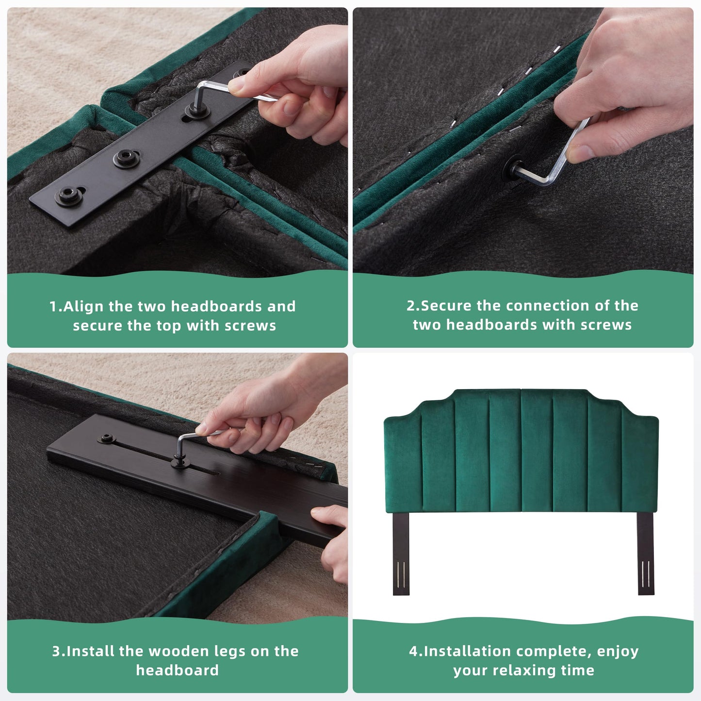 Velvet Head Board,Elegantly Curved Headboards only, Modern Vertical Channel Design Bed Head Board