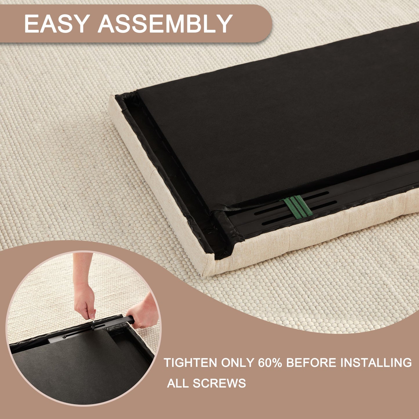 Huatean HomeTufted Upholstered Headboard, Solid Wood Head Board with Durable Metal Legs, Adjustable Height Bed headboard from 37” to 51”