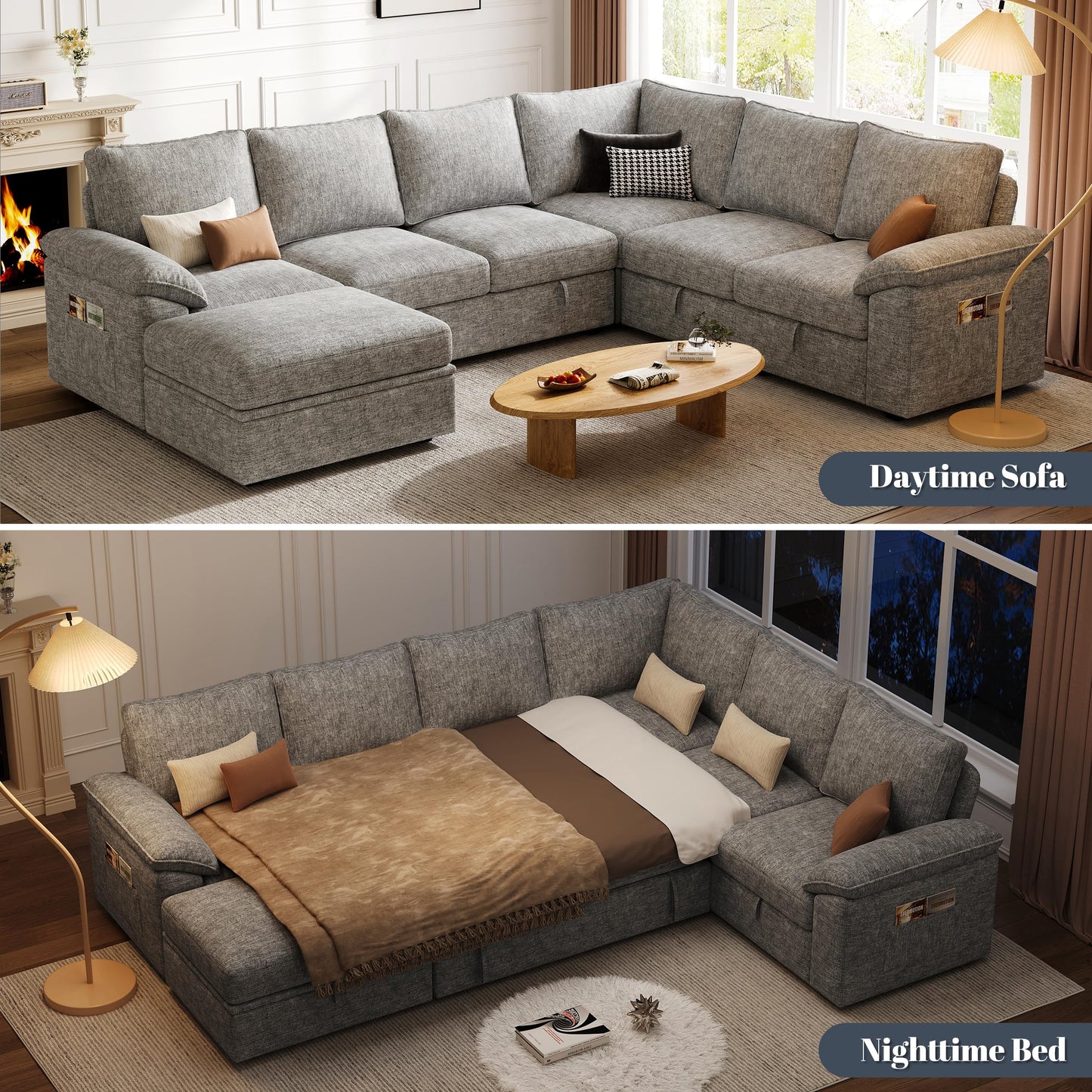 MangodanModular Sectional Sofa with Pull Out BedSectional Couches for Living Room,Cloud Modular Couch,Removable Sofa Cover