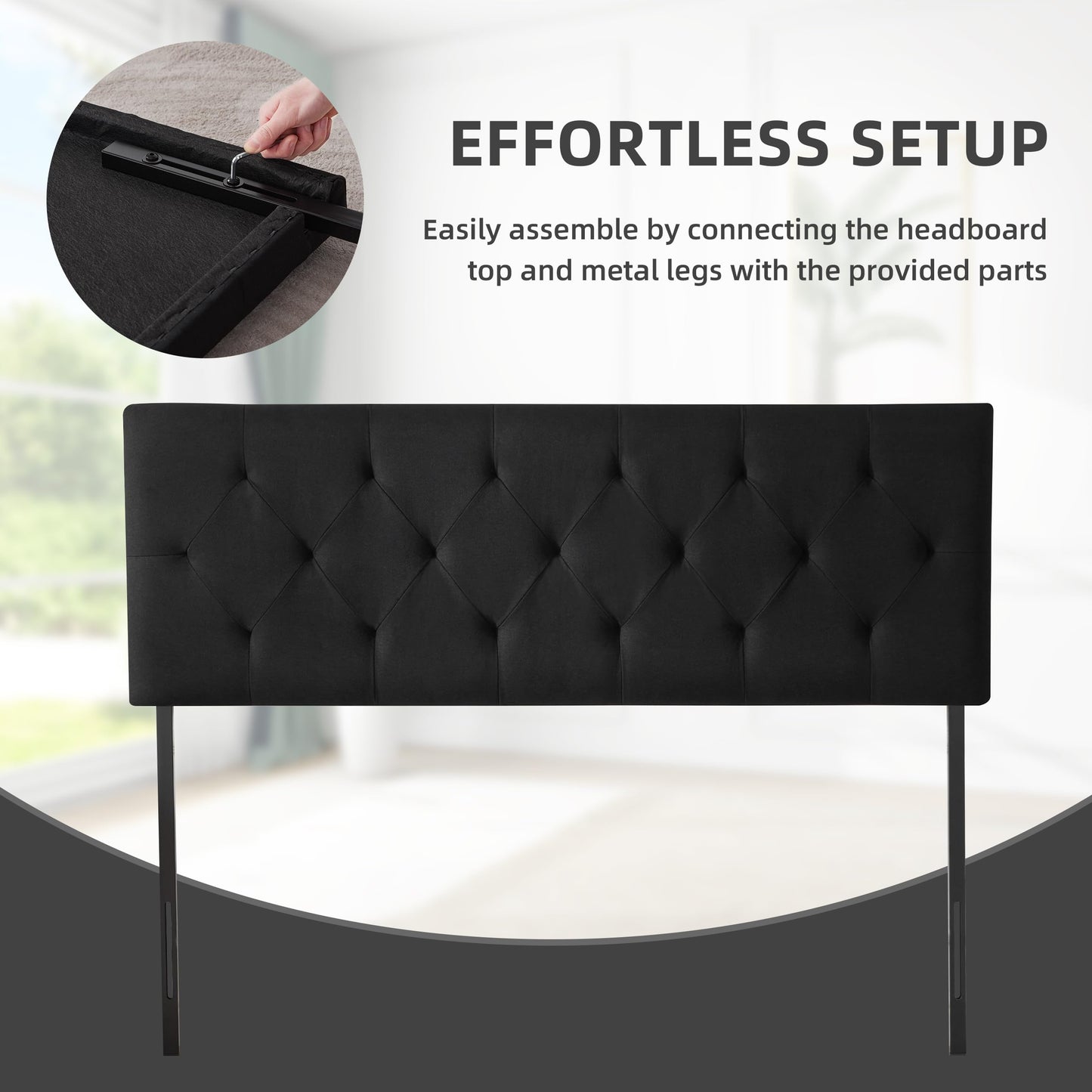 Linen Upholstered Headboard , Modern Diamond Tufting Solid WoodHeadboard