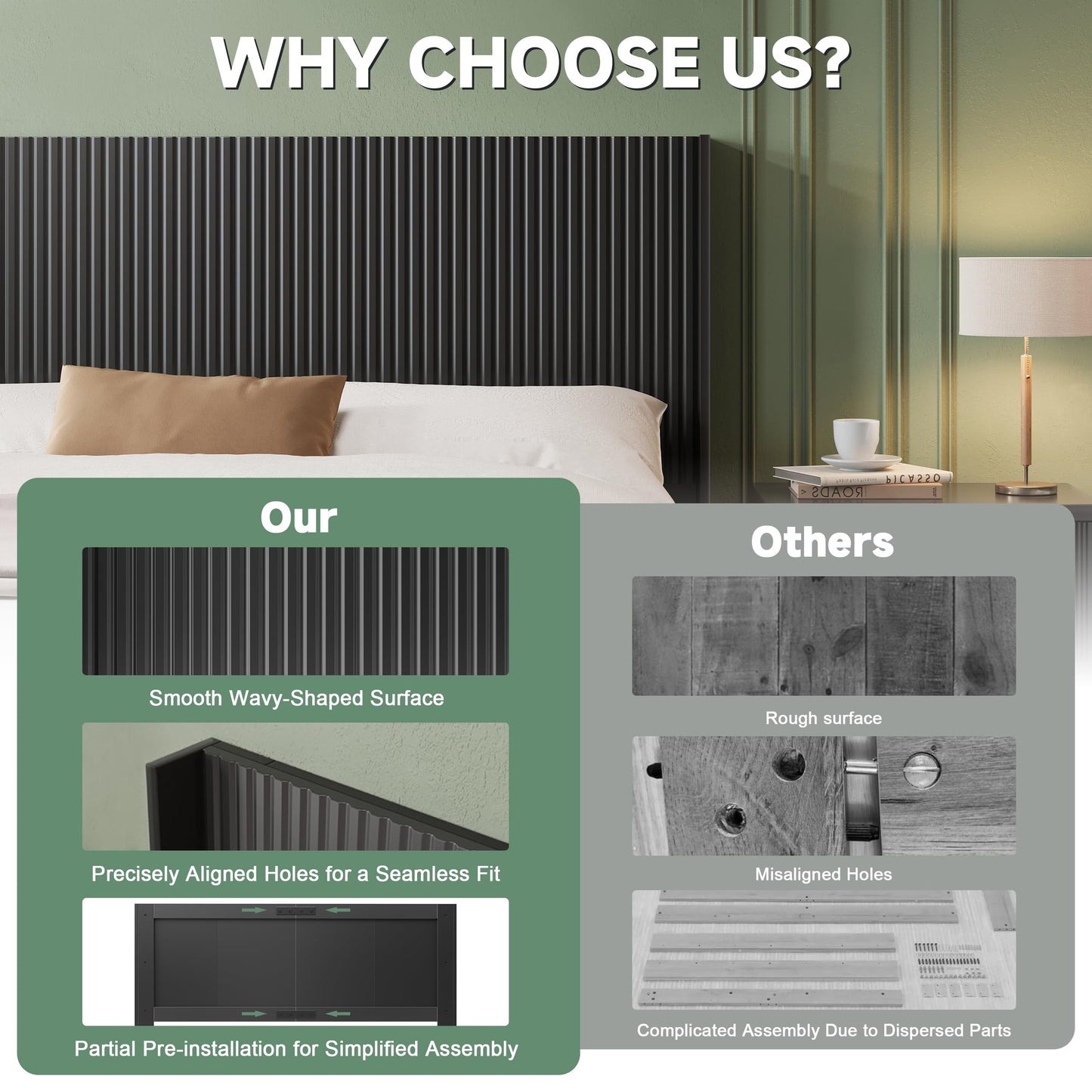 Huatean HomeWood Headboard Queen Size, 64.6" Wide Wooden Queen Headboard Only