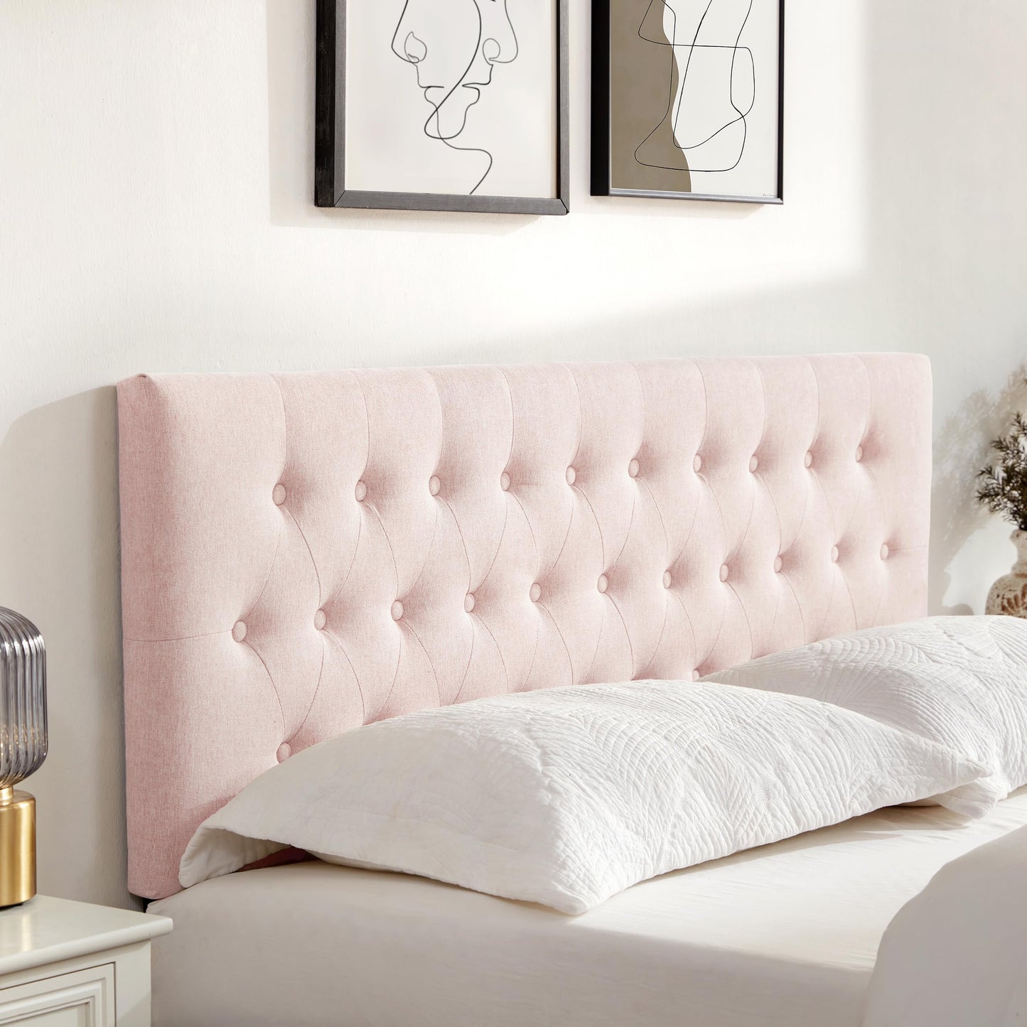 Huatean HomeTufted Upholstered Headboard, Solid Wood Head Board with Durable Metal Legs, Adjustable Height Bed headboard from 37” to 51”