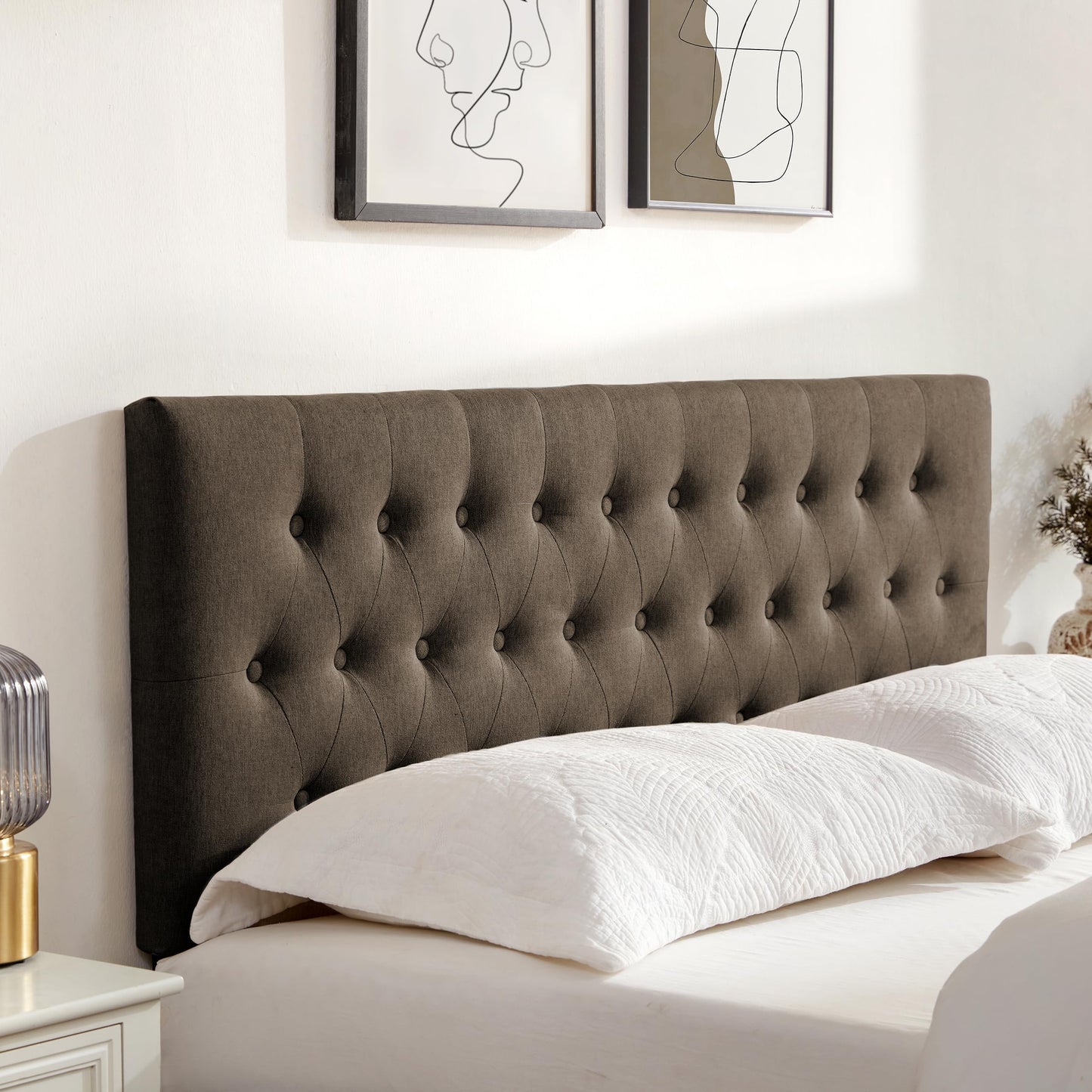 Huatean HomeTufted Upholstered Headboard, Solid Wood Head Board with Durable Metal Legs, Adjustable Height Bed headboard from 37” to 51”