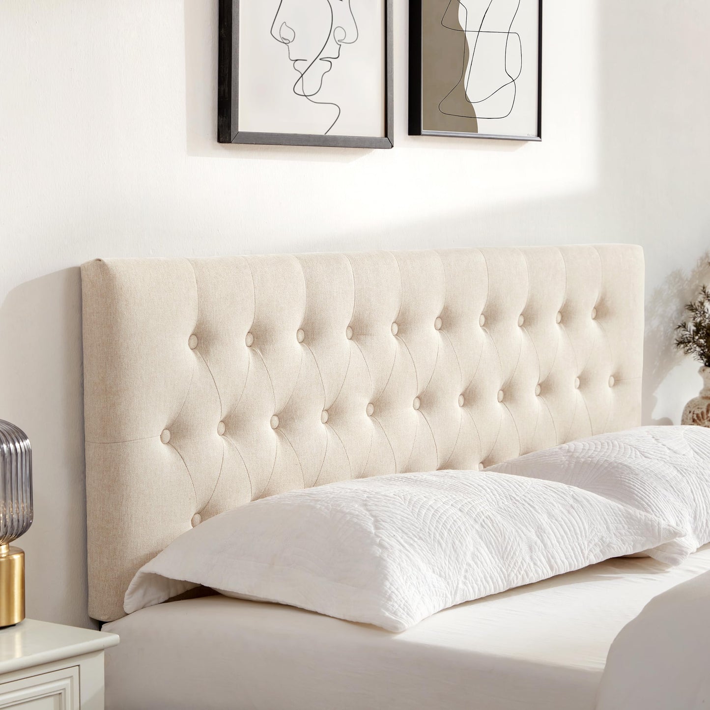 Huatean HomeTufted Upholstered Headboard, Solid Wood Head Board with Durable Metal Legs, Adjustable Height Bed headboard from 37” to 51”