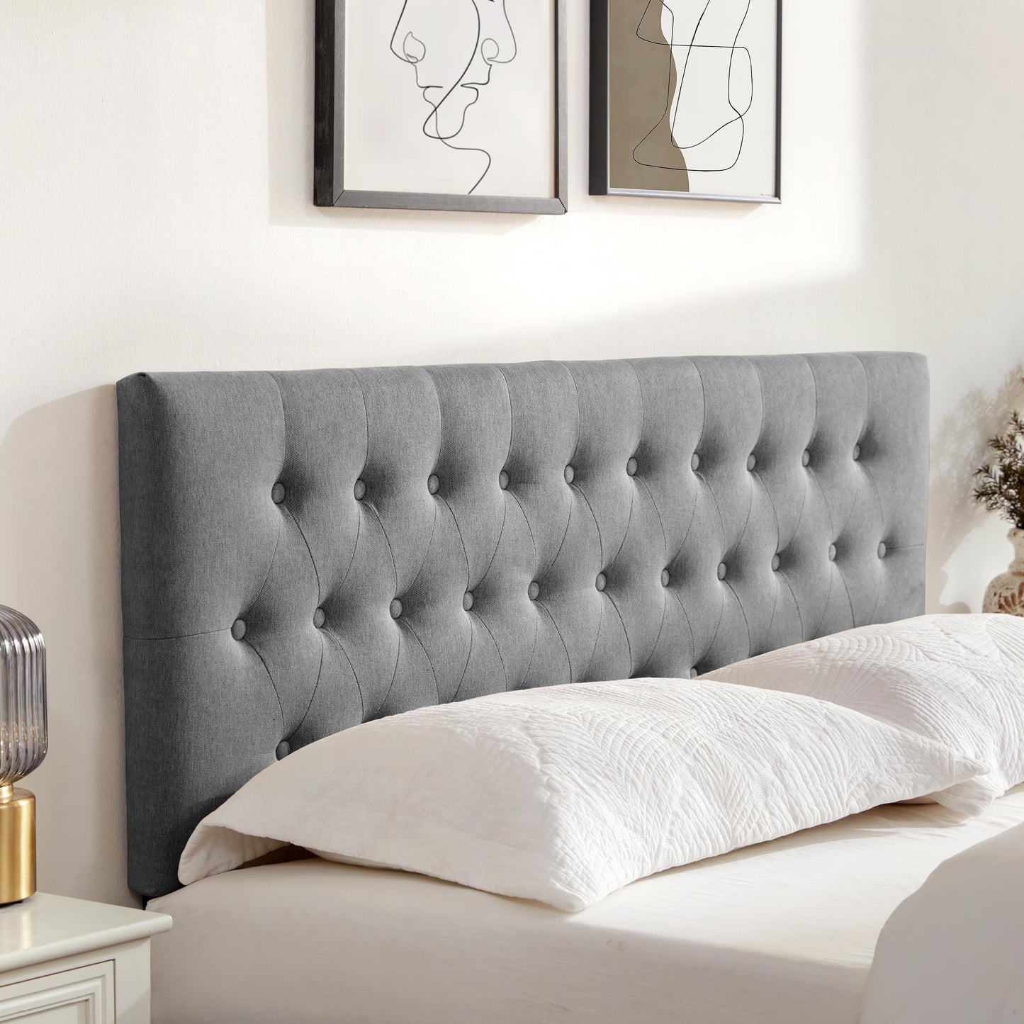 Huatean HomeTufted Upholstered Headboard, Solid Wood Head Board with Durable Metal Legs, Adjustable Height Bed headboard from 37” to 51”