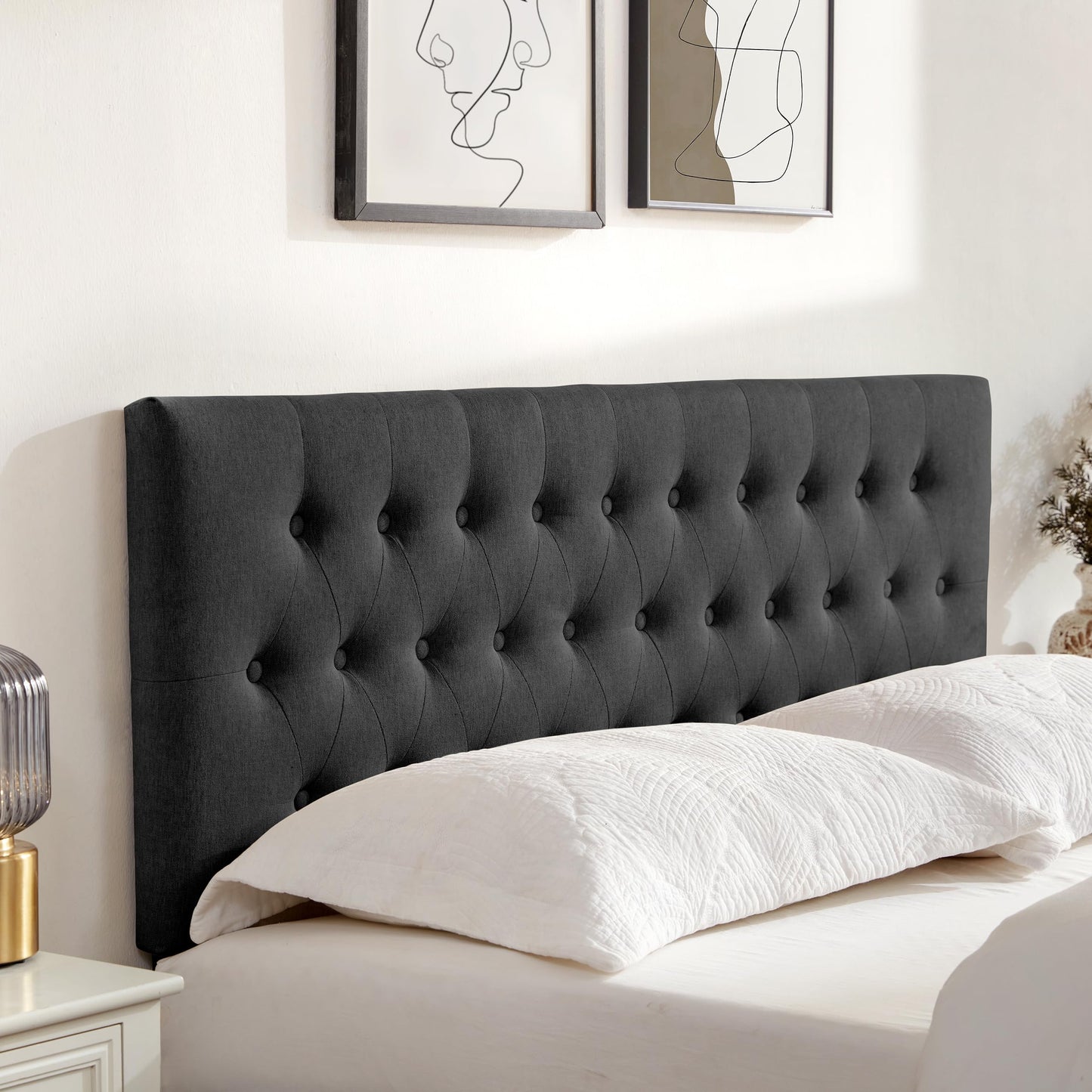 Huatean HomeTufted Upholstered Headboard, Solid Wood Head Board with Durable Metal Legs, Adjustable Height Bed headboard from 37” to 51”