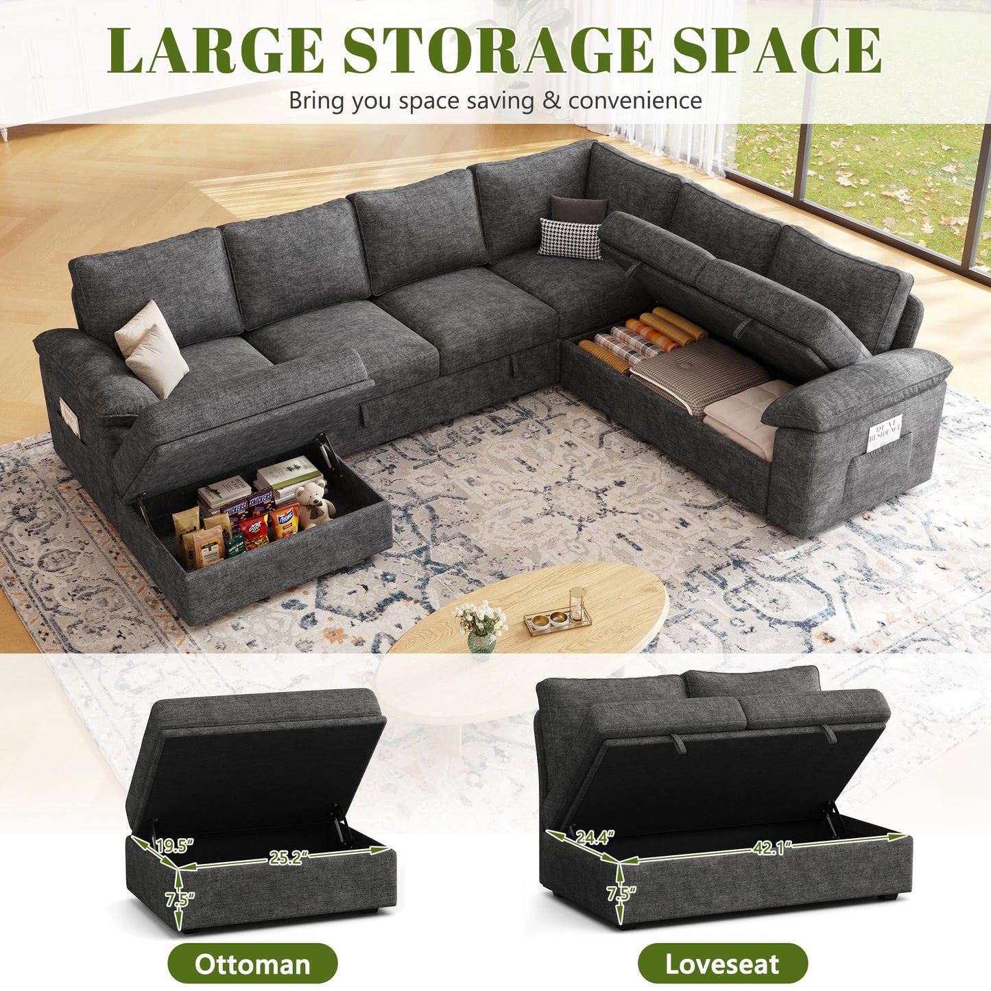 MangodanModular Sectional Sofa with Pull Out BedSectional Couches for Living Room,Cloud Modular Couch,Removable Sofa Cover