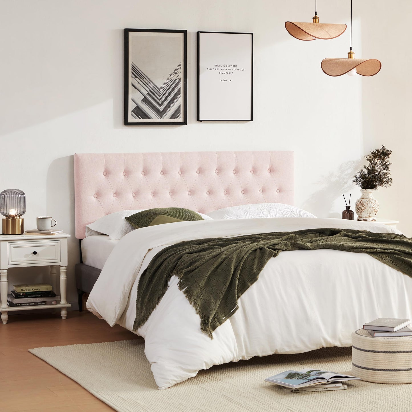 Huatean HomeTufted Upholstered Headboard, Solid Wood Head Board with Durable Metal Legs, Adjustable Height Bed headboard from 37” to 51”