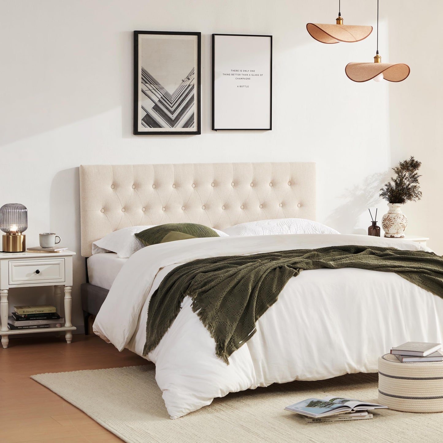 Huatean HomeTufted Upholstered Headboard, Solid Wood Head Board with Durable Metal Legs, Adjustable Height Bed headboard from 37” to 51”