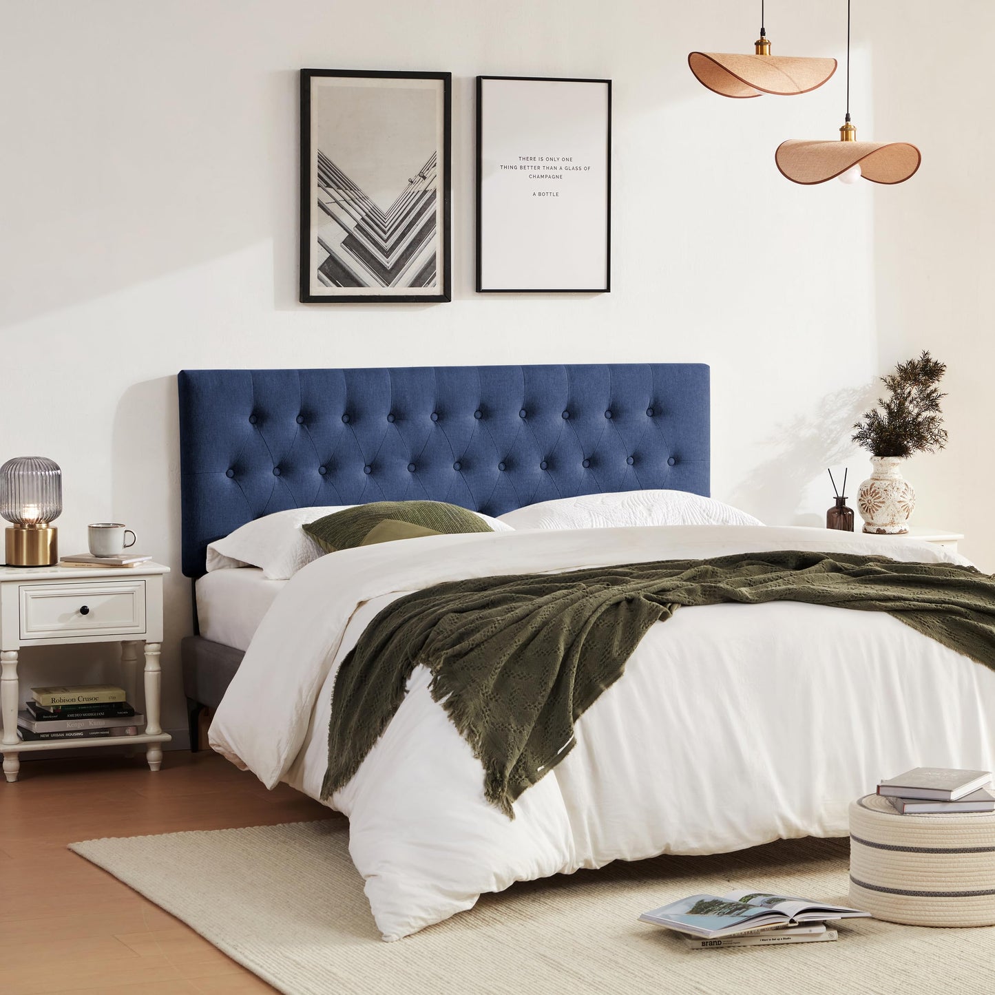 Huatean HomeTufted Upholstered Headboard, Solid Wood Head Board with Durable Metal Legs, Adjustable Height Bed headboard from 37” to 51”