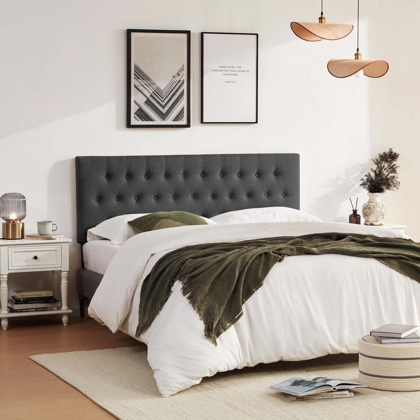 Huatean HomeTufted Upholstered Headboard, Solid Wood Head Board with Durable Metal Legs, Adjustable Height Bed headboard from 37” to 51”