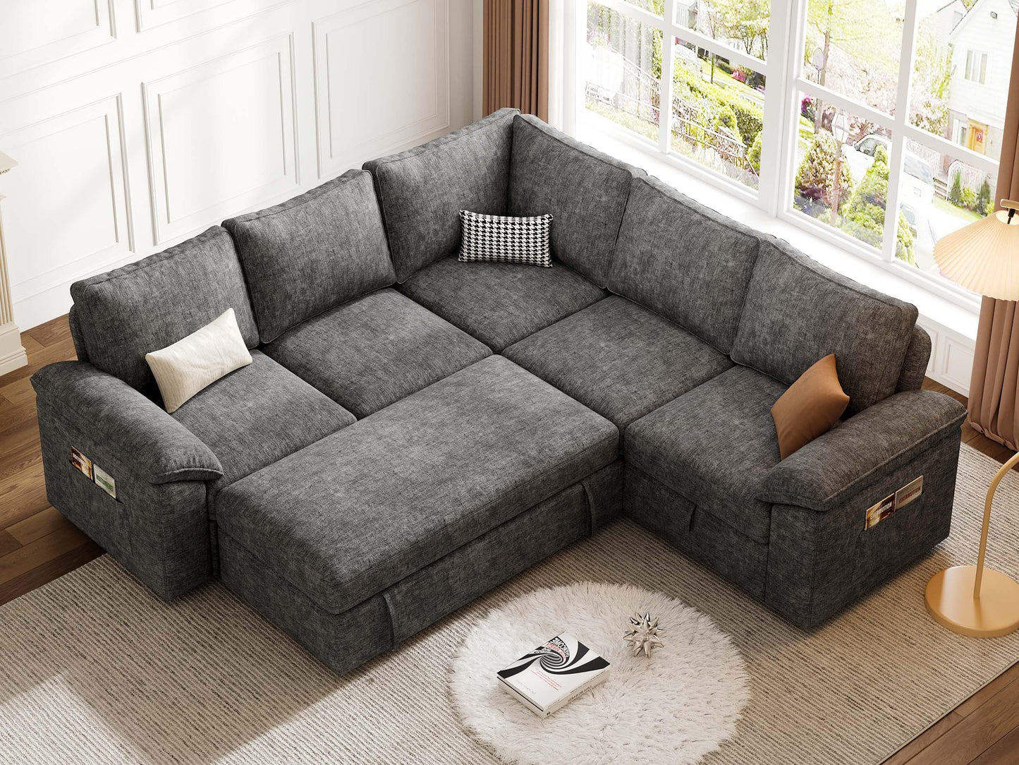 MangodanModular Sectional Sofa with Pull Out BedSectional Couches for Living Room,Cloud Modular Couch,Removable Sofa Cover