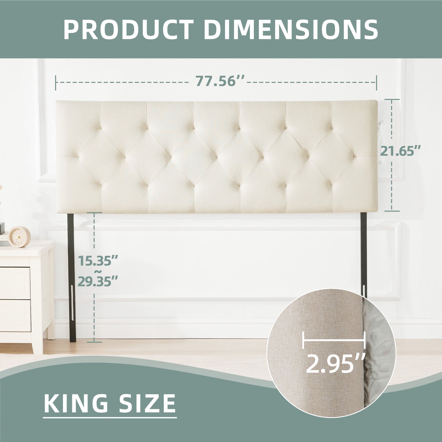 Linen Upholstered Headboard , Modern Diamond Tufting Solid WoodHeadboard