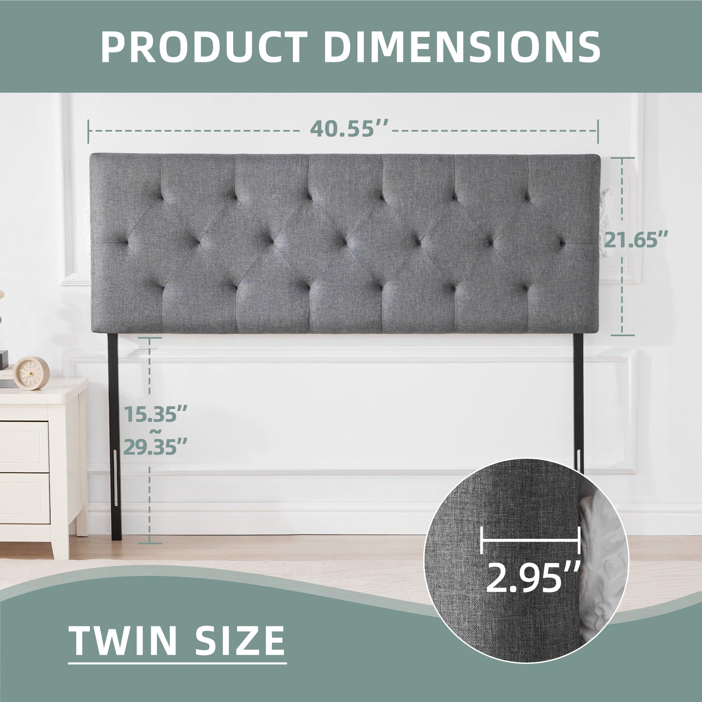 Linen Upholstered Headboard , Modern Diamond Tufting Solid WoodHeadboard